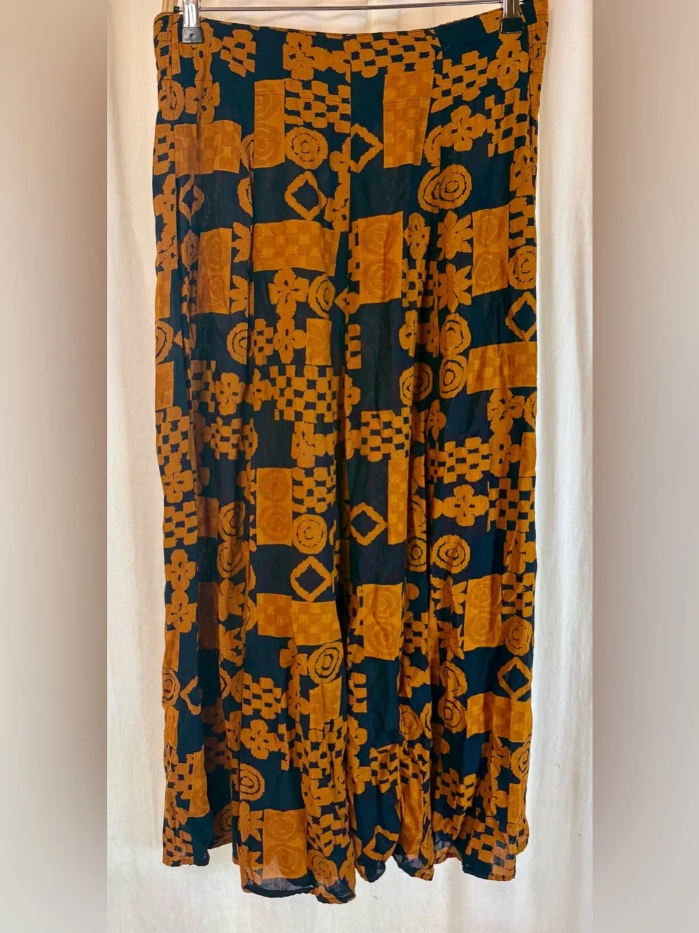 Carole Little Black Maxi Skirt with Rust Geometric Print
